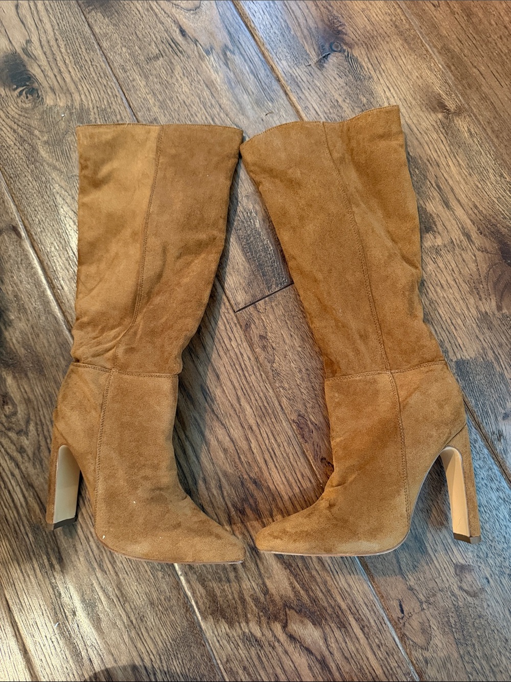 Lulu’s Tan Suede Mid-Calf Heeled Boots